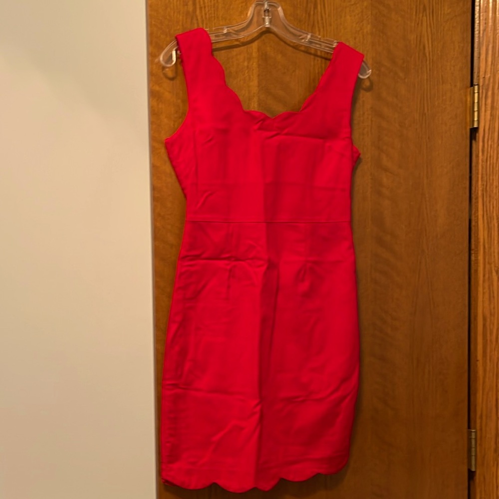 Red scalloped neck tank dress